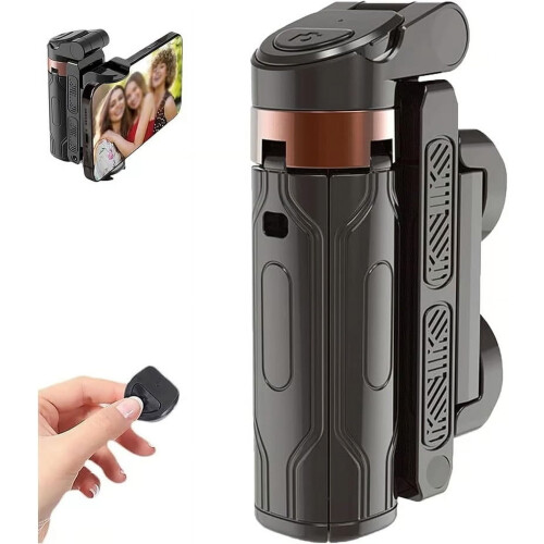 Mini Selfie Stick Tripod, 360 Rotating 4-Legged Stand, Bluetooth Remote, Universal Compact Vlogging Grip, 116g — Compatible with iPhone & Android