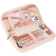 Portable set of nail clippers and beauty tools, rose gold martensitic stainless steel nail set (12-piece pack)