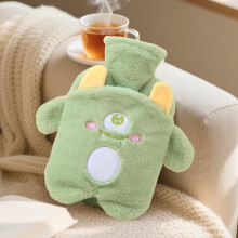 Cute Animal Hot Water Bottle with Warm Plush Cover for Neck, Shoulders & Hands – Green, Compatible with Standard Bottles