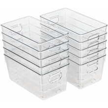 10 PACK Clear Storage Bins Clear Storage Containers for Kitchen Pantry Organization, Organizing Bins with Built in Handles, Cabinet Organizers