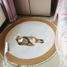 Nestoly Cotton Rope Cat Rug, Washable Reversible Round Scratching Rug for Cats, Soft Vintage Tassel Design, Easy Clean, Grey 24" – Compatible with