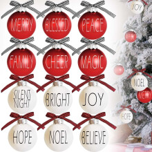 12pcs Shatterproof Christmas Balls, 2.36" Tree Ornaments, Buffalo Plaid Bows, Red and White Holiday Decor for Xmas Tree and Wreath