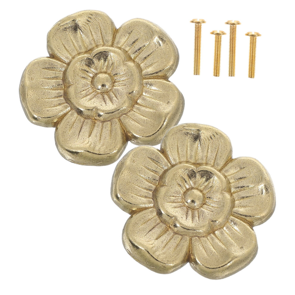 2Pcs Vintage Dresser Drawer Pulls Brass Flower Shape Handles For Homeowners 9448990640294