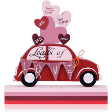 Valentine's Day Decor: Red Truck Wood Block Set, Heart Ornaments & Love Sign for Home, Mantel, Dining Table