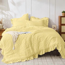 Twin Comforter Set Light Yellow Seersucker Microfiber 2-Pc