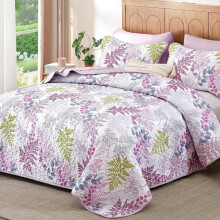 Ensemble de courtepointe botanique, courtepointe violette à feuilles colorées, couvre-lit en microfibre douce et légère 3 fils avec 2 taies