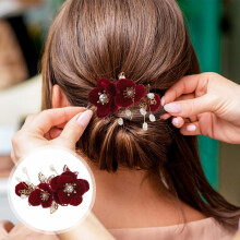 Pince à cheveux fleur rouge – Pince latérale vintage pour femmes