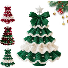 DIY Crochet Christmas Tree Kit – Green & White, Includes Yarn, Hook & Instructions, Beginner-Friendly Holiday Craft Set