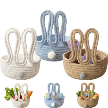Panier en corde de coton, joli panier lapin, petit panier de rangement tissé, porte-collations multifonctionnel, boîte de rangement portable pour