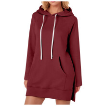 Dames oversized hoodie jurk casual effen kleur pullover trendy losvallend lang sweatshirt splitzoom met kangoeroezak, XXXL