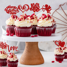 12-Pack Glitter Heart Cupcake Toppers for Valentine's Day, Wedding, Engagement – Compatible with Standard Cupcakes
