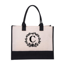 Wiederverwendbare Obst- und Gemüsenetze, modische Damenhandtasche aus Canvas, Strandtasche aus Baumwoll-Canvas mit Buchstabenmotiv, modische