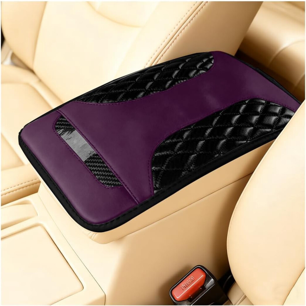 Car Center Console Cover, Soft Non-Slip Carbon Fiber Armrest Cushion, Universal Fit (Black) Black 9450273016849
