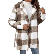 Cappotto invernale da donna in morbido pile, cardigan aperto sul davanti, capospalla