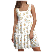 Dam sommarklänning med fyrkantig halsringning och ficka, söt ärmlös, hög midja, a-linjeformad sommarklänning, midiklänningar, beige, M
