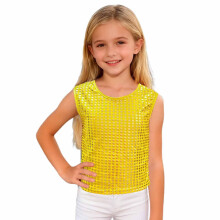 AWZXDE Toddler Girls Sequin Applique Sleeveless Tank Top For Party Performance Casual Tee And Toddlers Clothes Apparel Yellow,140