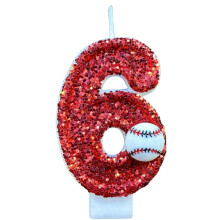 Sunxin Baseball Birthday Cake Topper – "2" Red Glitter Number Candle, Compatible with Party Cakes