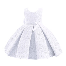 Girls Sleeveless Floral Princess Gown White Size 130