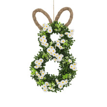 Couronne de Pâques 50 x 25 cm avec fleurs, pendentif en forme de lapin, décoration de porte d'entrée