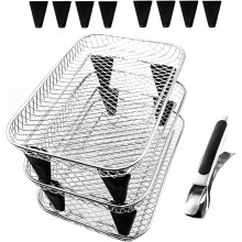 Upgrade Air Fryer Rack – 3 Stackable Dehydrator Racks with Clips & Silicone Feet, Rectangle Stainless Steel Accessories (Compatible with Philips