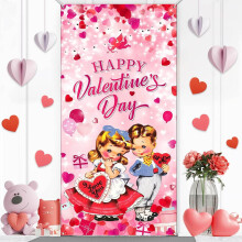 Décoration de porte vintage Saint-Valentin 180 x 90 cm – Bannière suspendue en forme de cœur rouge, décoration intérieure/extérieure,