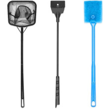 Aquarium Cleaning Tool Set (3pcs): Algae Scraper, Fish Net & Brush – Compatible with Saltwater & Freshwater Tanks