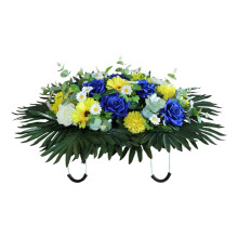 Artificial Cemetery Flower Saddles, Rose Headstone Flower Saddle Outdoor Grave Decorations,Cemetery Memorial Flowers for Grave Tombstone Decorations