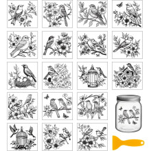 18 vellen zwart-witte bloemen en vogels transferstickers 3,9 x 3,6 inch, vogelkooi transferstickers om op te wrijven