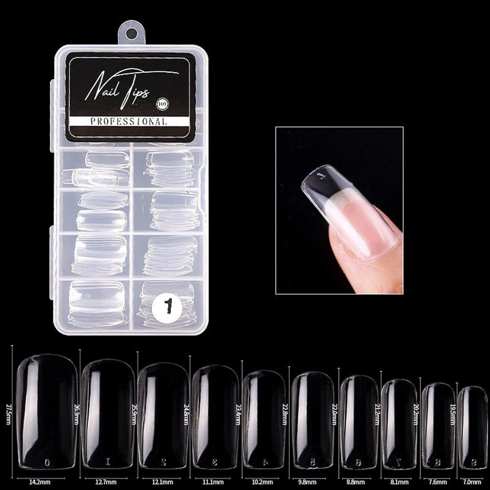 100PCS Clear Acrylic Fake Nail Tips â Coffin & Ballerina Shape, Full/Half Cover, Compatible with All Nail Systems
