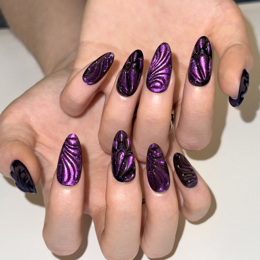 Short Almond Nails Tips Fake Nails Glues On Nails On Nails Cats Eye Artificial False Nails Women