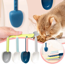 Pet Food Spoon With Color-Blocked Sealed Handle Pet Food With Ergonomic Bag Clip Handle For Cats Puppies And Small Dogs Measuring Navy 23x12x5cm
