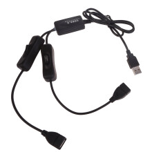 Cabo extensor USB com interruptor duplo, divisor em Y, para carregamento e transferência de dados de dispositivos digitais.