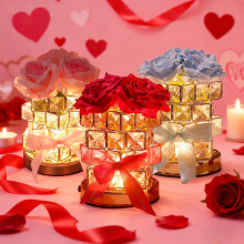 Veilleuse LED USB en forme de rose, lampe en verre 20 x 15 x 12 cm