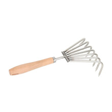 QenASHaing Stainless Steel Beach Rake 27x6cm w/ Wood Handle – Heavy-Duty, Rust-Resistant for Clam/Oyster/Crab Hunting, Compatible with Seaside