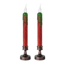 2 velas LED cónicas sin llama para Halloween, color ámbar cálido con efecto parpadeante, ideales para fiestas de terror.