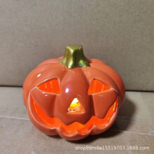 Citrouille lumineuse en céramique peinte à la main - Porte-bougie chauffe-plat, centre de table lumineux, décoration d'automne pour Halloween et