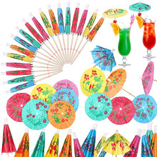 288 st tropiska cocktailparaplyer (4 tum) med tandpetare – blandade pappersparasoller för bar-, tiki- och luau-festgåvor – kompatibla med