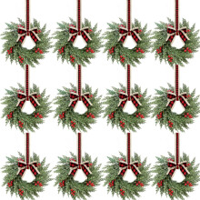 Conjunto de 12 mini guirlandas de Natal de 35 cm, anéis para velas em pinheiro Norfolk com fita para decoração de cozinha, armários e janelas.