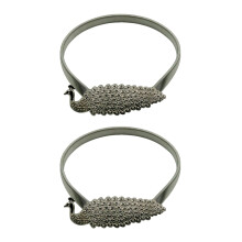 Embrasses de rideaux en alliage d'aluminium, motif cerf sculpté, 1 paire, embrasses à ressort en métal sculpté, motif cerf et plumes de paon,