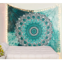 Tapestry Wall Hippie Ombre Mandala Bohemian Hippy Intricate Indian Tapestries Bedspread 84 x 90 (215cm x 230cm) Turqouise & Grey