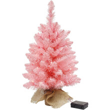 Pink flocked mini Christmas tree 24 inch with 50 warm white
