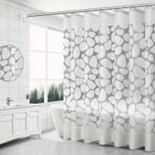 Rideau de douche pavé blanc 180 x 180 cm, imperméable, impression HD, 12 anneaux, facile à nettoyer – Compatible avec les tringles standard