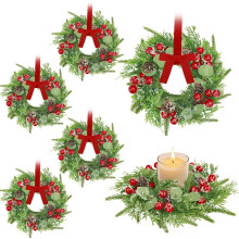Conjunto de 6 peças de anéis e guirlandas de Natal de 20 cm (8") em pinheiro Norfolk vermelho com laços de fita – Compatíveis com armários de