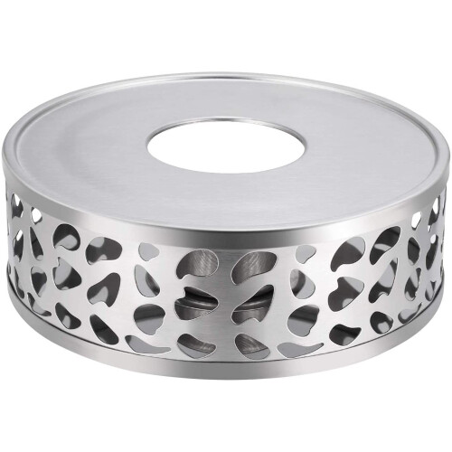 Aquecedor de café e chá em aço inoxidável, formato circular de 15 cm (6 polegadas), para ervas, chá e alimentos (vela não incluída).