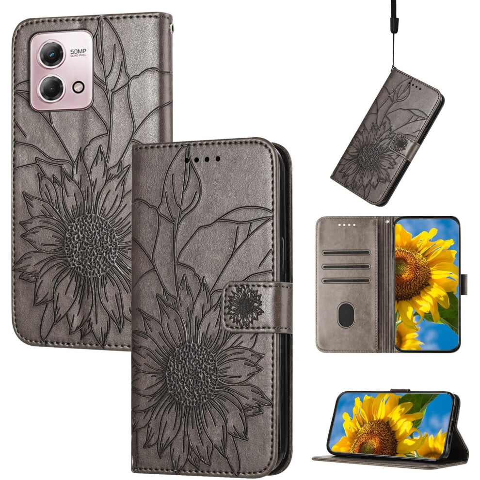 Sunflower Leather Wallet Case For Moto G Stylus 5G 2023 – Magnetic Closure, Kickstand, Card Holder, Shockproof 9402001252487