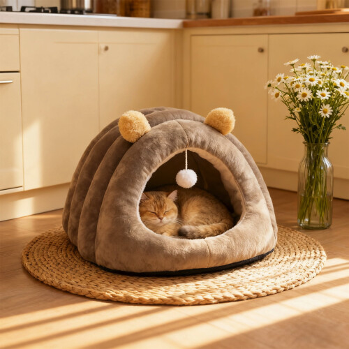 Cat Bed Warm Plush Semi-Enclosed 1 Piece