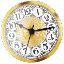 Round Clock Insert Roman/Arabic Numeral Display, Gold Silver Plated Trim For Tablet And Wall Decoration