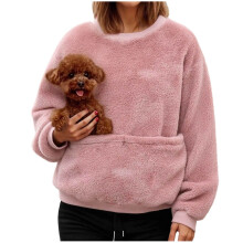 Women's Funny Christmas Jumper with Cat/Dog Pocket, Long Sleeve Crew Neck Sweater, Loose & Super Soft, Pink, XXL