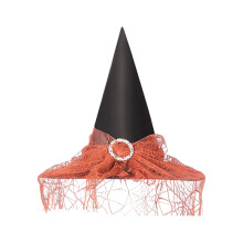 Halloween Witch Hat Costume Accessory - Lace Face Cover Wizard Hat Reusable & Lightweight for Cosplay, Parties, Dress-Up for Adult Teen - 14in High