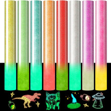 Glow-in-Dark Puff Vinyl HTV Sheet, 12"x10", Permanent Luminous Glitter & Metallic Puff HTV Bundle – Compatible with Cricut/Silhouette